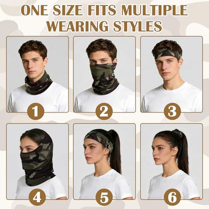 9 Pack Neck Gaiter Sun Protection Face Masks Breathable Windproof Face Cover UV Protection Bandana Scarf for Men Women - color: Solid Color+camo