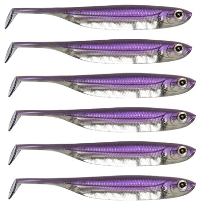 Dr.Fish Paddle Tail Swimbaits, Soft Fishing Lures for Bass Fishing 2.75-4.75 Inches, Freshwater & Saltwater Soft Plastic Baits Swim Shad Bait Minnow Lures Drop Shot - color: Purple, size: 3.93"-5 Pack