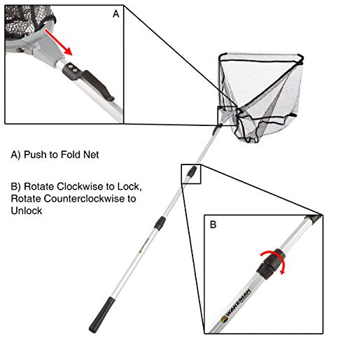 Wakeman Fishing Net with Telescoping Handle- Collapsible and Adjustable Landing Net with Corrosion Resistant Handle and Carry Bag Outdoors (80”), Silver, 47.5" x 64.5"