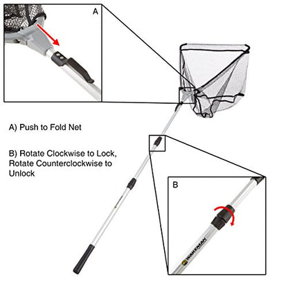 Wakeman Fishing Net with Telescoping Handle- Collapsible and Adjustable Landing Net with Corrosion Resistant Handle and Carry Bag Outdoors (80”), Silver, 47.5" x 64.5"