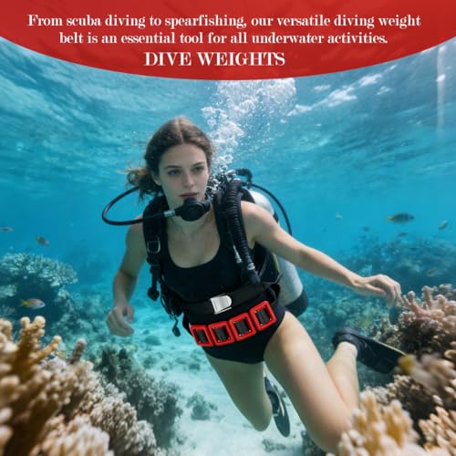 4 Pcs Scuba Weight Belt,Diving Weight Belt with Metal Block Buckle Coated Dive Weights Nylon Dive Belt Suitable for Free Diving - color: Red, size: 1.1lb