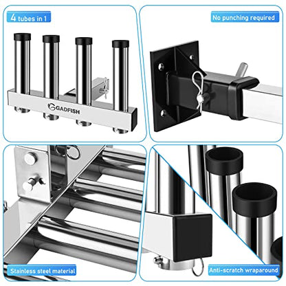 Stainless Steel Hitch Fishing Rod Holder, GADFISH Hitch Mount Rod Holder, 4 Link Tube for 2" Hitch Receivers with Quick Release Pin,Truck Adjustment Fishing Rod Rack, Fishing Pole Holder