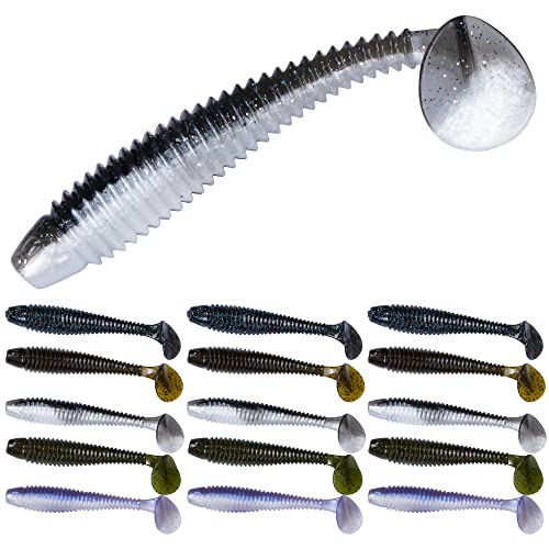 Paddle Tail Swimbait Fishing Lures for Bass Fishing | 5/6/15 Pcs Soft Plastic Lures With Paddle Tail, Pre-Rigged Jig Hook Options for Walleye, Pike & Trout Fishing - color: Model G