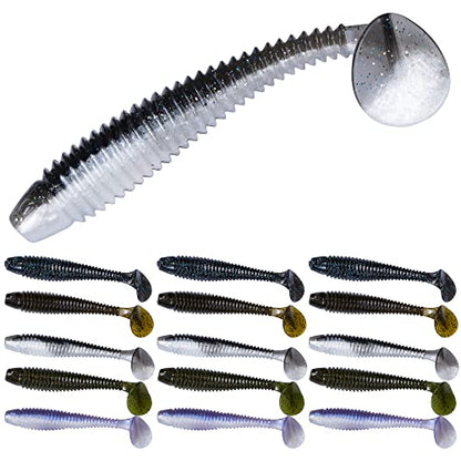 Paddle Tail Swimbait Fishing Lures for Bass Fishing | 5/6/15 Pcs Soft Plastic Lures With Paddle Tail, Pre-Rigged Jig Hook Options for Walleye, Pike & Trout Fishing - color: Model H