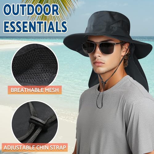 NPJY Sun Fishing Hats with Neck Flap for Men Women UV Sun Protection Safari Hat Wide Brim Bucket Hat - color: Pure Lightgrey(with Neck Flap)