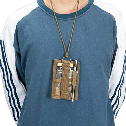 EXCELLENT ELITE SPANKER Tactical ID Card Holder Adjustable Neck Lanyard Key Ring Loop Patch Badge Holder and Credit Card Organizer (Coyote Brown) - color: Coyote Brown
