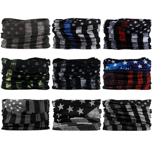 Neck Gaiter for Men Women Headwear Bandana Head Wrap Face Scarf Mask Cover Warmer Balaclava-Seamless & Versatile - color: B-9pcs-black-flag
