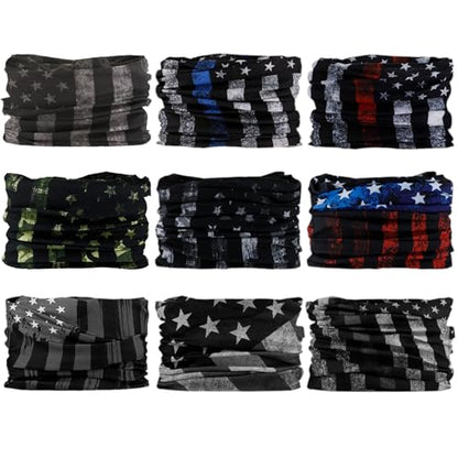 Neck Gaiter for Men Women Headwear Bandana Head Wrap Face Scarf Mask Cover Warmer Balaclava-Seamless & Versatile - color: B-9pcs-black-flag
