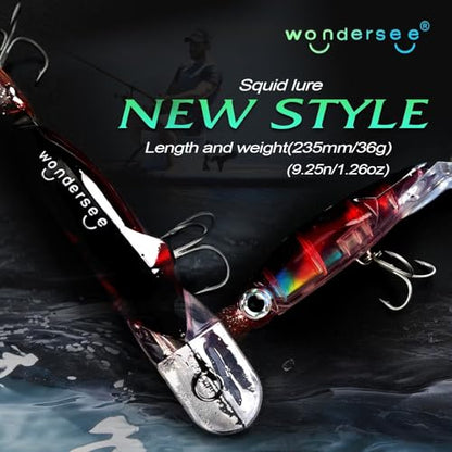 Wondersee Squid Fishing Bait Soft Hard Lures Kit Swimbait Crankbait Jig Simulation Weighted Holographic 4 PCS - color: orange&yellow