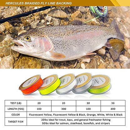 HERCULES Braided Fly Line Backing 20lb 30lb, 100Yds 300Yds, with Long-Lasting Color - color: White, size: 20LB 100Yds