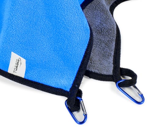 Toasis Soft Microfiber Towels with Carabiner Clip for Fishing Hiking Camping Pack of 3 (Blue) - color: Blue