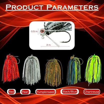 DeLong Weedless KILR Swim Jig – 5-Pack Variety Set – Weighted Bass Jig with Weed Guard & Premium Skirt – Heavy Cover Fishing Lure