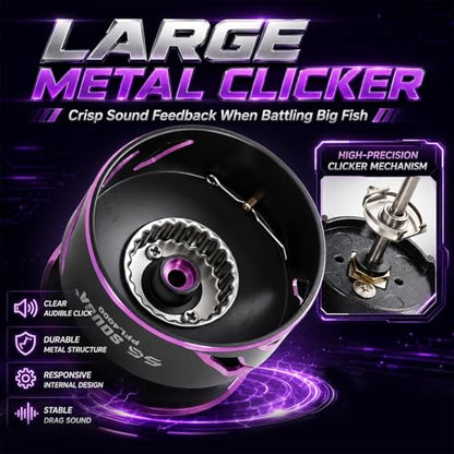 SOUGA Spinning Reel, Black Purple Metal Body Fishing Reel for Bass Pike Freshwater Light Saltwater, 9+1 BB, 5.2:1 Gear Ratio, CNC Aluminum Spool, Foldable Left Right Handle, EVA Knob,Size 1000-4000 - size: 4000