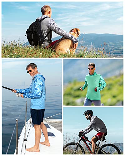 FISHEAL Men's Performance Fishing Hoodie Shirt - UPF 50+ UV Sun Protection Long Sleeve Shirts with Mesh Face Mask - color: Frost Gray Camo, size: 3X-Large