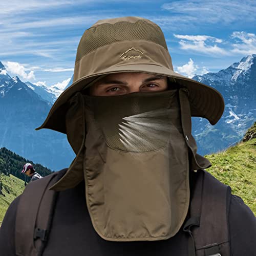 Fishing Hat for Men Sun Protection Hat with Removable Mesh Face Neck Flap Cover Windproof Strap for Men and Women - color: Green