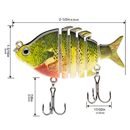 Bassdash SwimPanfish 2.5”/0.34oz Hard Bluegill Swimbaits Multi Jointed Topwater Trout Bass Fishing Crank Lure,Pack of 4 - color: BLPR