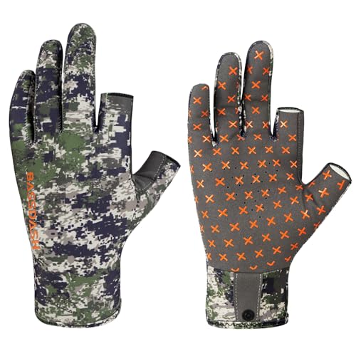 BASSDASH Unisex Fingerless Camo Hunting Gloves for Men's Women's Early Season Warm Weather UPF 50+ Lightweight Fishing Photography HG03 - color: Woodland Ⅱ, size: X-Large