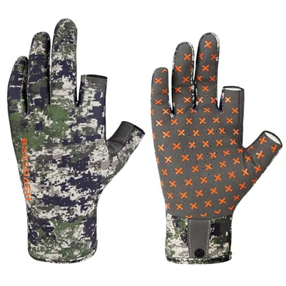 BASSDASH Unisex Fingerless Camo Hunting Gloves for Men's Women's Early Season Warm Weather UPF 50+ Lightweight Fishing Photography HG03 - color: Woodland Ⅱ, size: Large
