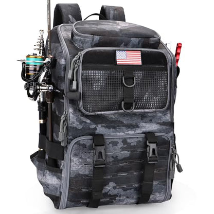 Fishing Backpack with Rod Holders, Ultimate Tackle Box Bakpack for Men, 42L Large Tackle Bag Store Fishing Gear