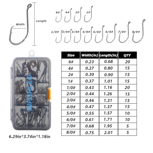 Fishing Hooks Set High Carbon Steel Catfish Bulk Strong Circle Fishing Hooks Mixed Size for Saltwater Freshwater 161PCS