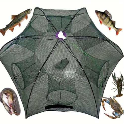 Wander Peaks Foldable Fishing Bait Trap, Collapsible Mesh Cage for Crab Shrimp Minnow Crawdad, Easy Setup Portable Angler Trap for Freshwater Pond Lake
