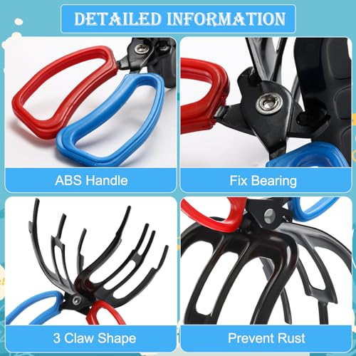 2 Pack Fish Gripper, Non-Slip 3 Claw Metal Fishing Pliers Gripper for Fish Control Clamp, Colorful Fishing Claw Grabber Holder