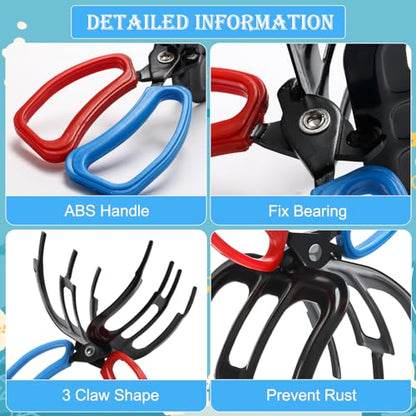 2 Pack Fish Gripper, Non-Slip 3 Claw Metal Fishing Pliers Gripper for Fish Control Clamp, Colorful Fishing Claw Grabber Holder