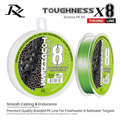 Ray Fishing Toughness 8 Strands Braided Fishing Line | Cast Further & Lasts Longer, Greater Abrasion Resistance, Strong Knot Strength, Smaller Diameter, Fresh and Salty - color: Lime Green, size: 0.14mm-15Lbs