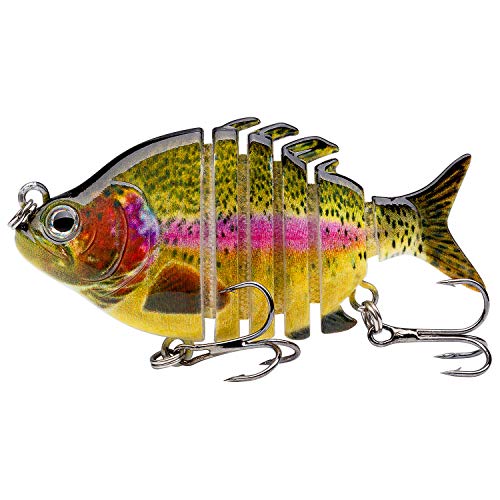 Bassdash SwimPanfish 0.34oz Hard Swimbaits Multi Jointed Topwater Trout Bass Fishing Crank Lure for Freshwater and Saltwater - color: Rainbow