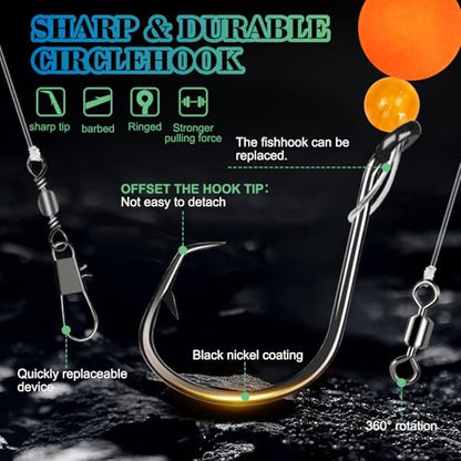 Pompano Rigs for Surf Fishing Saltwater Pre-Rigged Fishing Rigs with Floats Beads Double Circle Hook Surf Fishing Tackle 5/12/15PCS - color: ball float-5pcs