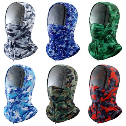 Patelai 6 Pcs Summer Balaclava UV Face Mask Sun Protection Cooling Hood Full Head Face Cover for Women Men Cycling Fishing - color: Camo