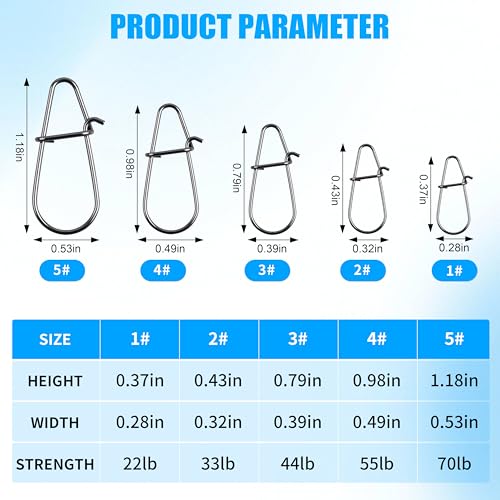 AGOOL Crankbait Snaps Snap Clips for Bass Lures, 100/200pcs Duo Lock Lure Snaps Stainless Steel Quick Change Fishing Speed Clips Connector Freshwater Bass Fishing - style: #3-44LB-100PCS