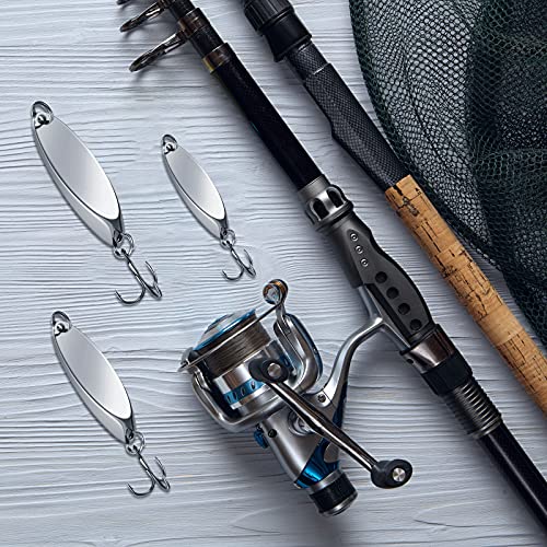 HESTYA Fishing Lures Spoons Saltwater Treble Trout Lures Hard Metal Spinner Baits 5 Sizes Casting Spoon Hooks for Salmon Bass in 1/5 1/4 3/8 1/2 3/4 oz - color: Silver