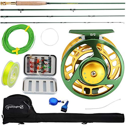 Sougayilang Fly Fishing Rod Reel Combos with Lightweight Portable Fly Rod and CNC-machined Aluminum Alloy Fly Reel,Fly Fishing Complete Starter Package - color: Fly Fishing Full Kit 5-6#-Green
