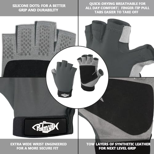Palmyth UV Fishing Gloves Sun Protection Fingerless Kayaking Glove Men Women UPF 50+ SPF for Sailing, Hiking, Paddling, Canoeing, Rowing, Driving - color: Charcoal, size: Large