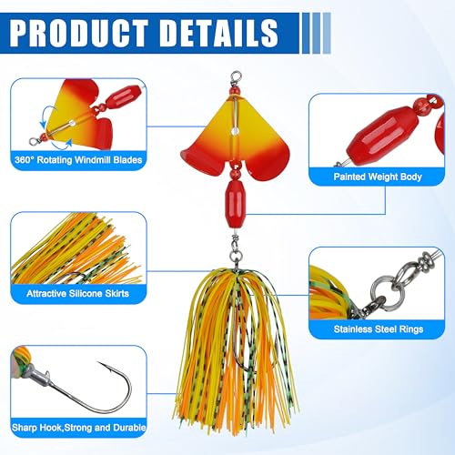 Spinnerbait Fishing Lures Kit - 6/12pcs Bass Fishing Buzzbait Lures Spinner Baits for Bass Trout Pike Salmon Multicolor Swimbait Buzz Bait Metal Spinner baits Swim Jigs Freshwater Saltwater - color: Style B-6pcs