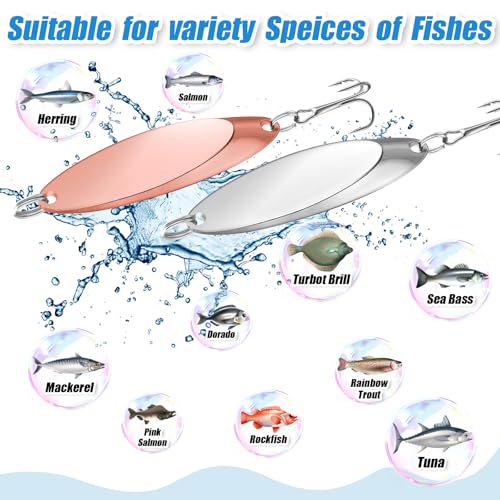 HESTYA Fishing Lures Spoons Saltwater Treble Trout Lures Hard Metal Spinner Baits 5 Sizes Casting Spoon Hooks for Salmon Bass in 1/5 1/4 3/8 1/2 3/4 oz - color: Silver, Rose Gold