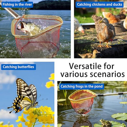 Fish Net, 44-77” Fishing Net Foldable Designed for Catching Trout Netting Fish Shrimp Along Riverbanks and Lakeshores