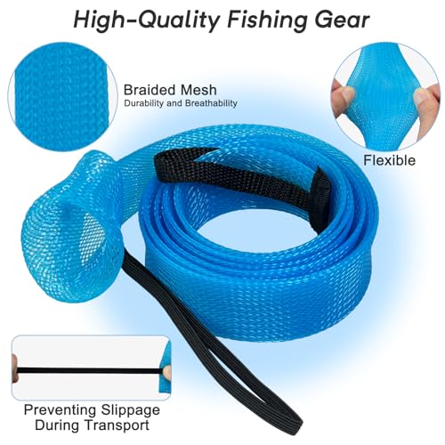 EZYoutdoor Fishing Rod Socks, 7 ft Braided Mesh Rod Sleeves | Fits 6'6-7' Spinning, Casting, Fly Rods, Elastic Lanyard Prevent Tangles, Scratches and Storage Wear - color: 6 Pack (Blue, Green, Yellow, Black, White, Grey)