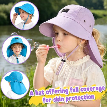 Kids Sun Hat with Detachable Neck Flap for Boys & Girls Wide Brim Fishing Hat for Kids Water Resistant UV Protection - color: 1 Pack-light Purple