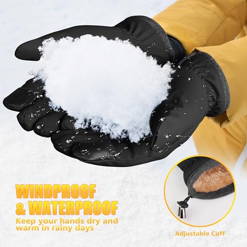 ihuan Winter Waterproof Ski Gloves Men Women, Snow Warm Cycling Cold Weather, Driving Biking Running - color: Black, size: X-Large