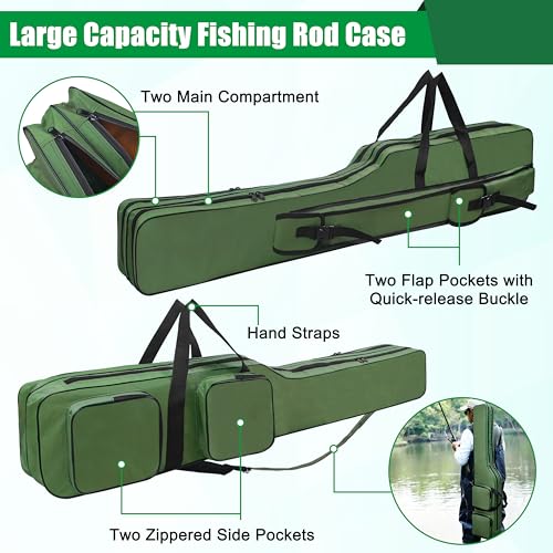 SILANON Fishing Rod Case, Portable Fishing Pole Bag 4.27ft Waterproof Rod Reel Carrier Organizer Large Capacity Tackle Storage Bag Travel Carry Case Gift for Men