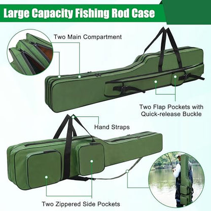 SILANON Fishing Rod Case, Portable Fishing Pole Bag 4.27ft Waterproof Rod Reel Carrier Organizer Large Capacity Tackle Storage Bag Travel Carry Case Gift for Men