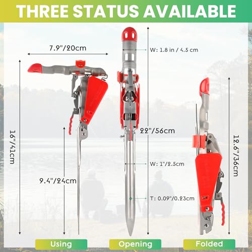 2 Pack Automatic Fishing Rod Holders with Double Springs, Adjustable Sensitivity, Stainless Steel Folding Rod Stand for Bank Fishing, Lakes, Rivers, Ponds