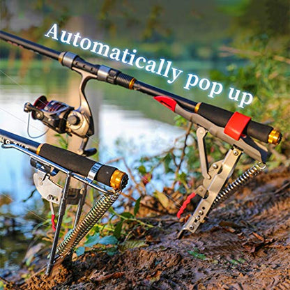 Automatic Spring Fishing Rod Holde, Stainless Steel Folding Rod Stand Ground Support Brackets Have Two Springs, Sensitivity is Adjustable and Works on Bull Sized Bluegill and UP