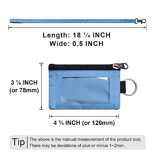 CHENSPRX Minimalist RFID Blocking Small Wallet with ID Window,WaterResistant Zip Id Case Wallet with Lanyard Keychain for Cards,Cash,Travel,Women,Men - color: LightBlue