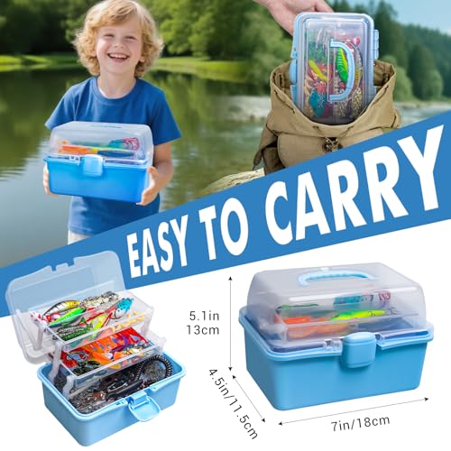 315PCS Portable Fishing Lures Tackle Box with Pliers & Hook Remover, 3-Tier Compact Organizer, Crankbaits/Swivels/Soft Baits, All-in-One Gear for Freshwater Saltwater