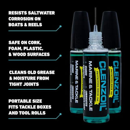 CLENZOIL Marine & Tackle - Fishing Gear Oil Lubricant - for Fish Care Reels, Boat Motors, Downriggers & More - Easily Oils Applicator - size: 0.5 oz Needle Oiler