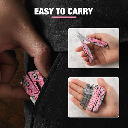 VIRENKNIFE 13-in-1Multi Tool Pliers, Stainless Steel Mini EDC Multitool with Pocket Knife,Screwdriver，Bottle Opener，Fishing Hook Sharpener，Perfect for Camping, Hiking, Fishing（Donut） - color: Pink Donut