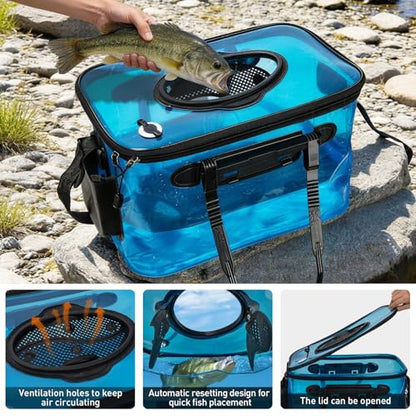 Foldable Transparent Fishing Bucket, 6 Gallon Foldable Bait Bucket, Live Fish Container Multi-Functional Bucket, Live Bait Bucket for Saltwater, Camping, Moving (23l/6Gallon with no Aerator) - size: 6Gallon with no Aerator